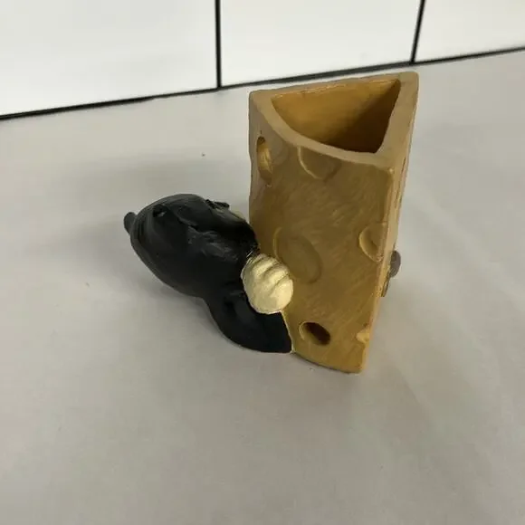 Vintage Figi Brand Tuxedo Cat And Mouse Cheese Pen Holder Vase Votive Holder - Picture 4 of 8